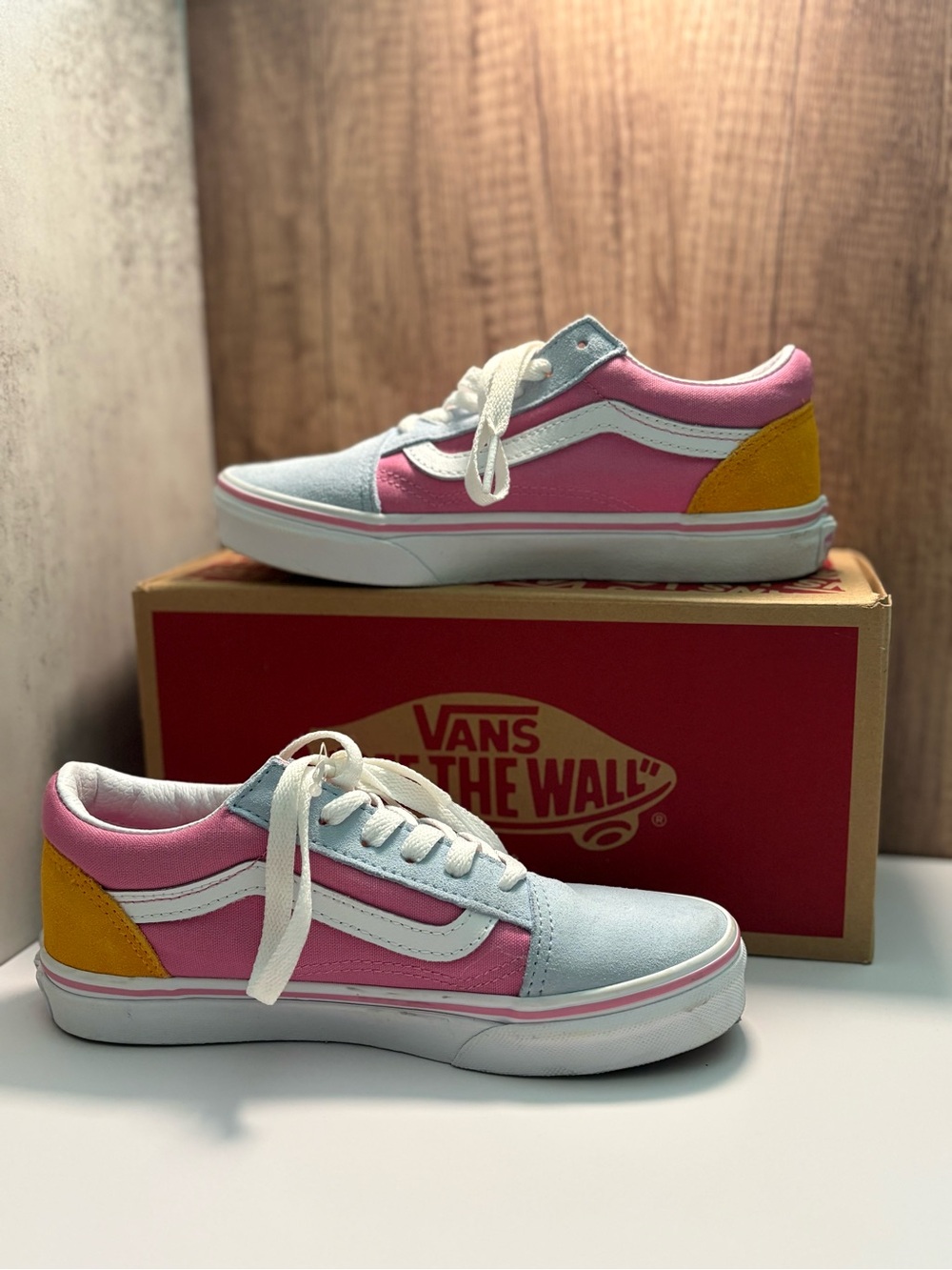 Vans Kids Low Top Sneakers in Pink, Light Blue & Yellow